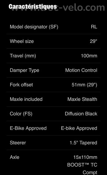 Fourche Rockshox Judy Gold RL 29'' 100 mm Commande Oneloc Boost 15x110 mm Pivot 155 mm - Neuve - 9