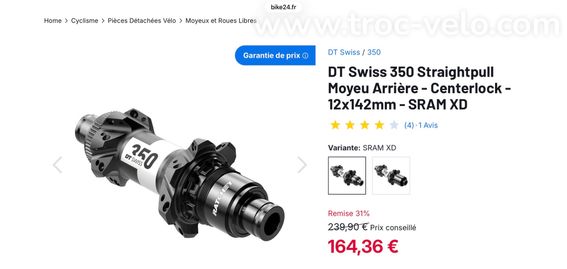 Paire de moyeux gravel ou route avant et arrière Dt swiss 350 straightpull 15/100 et 12/142 neuf - 11