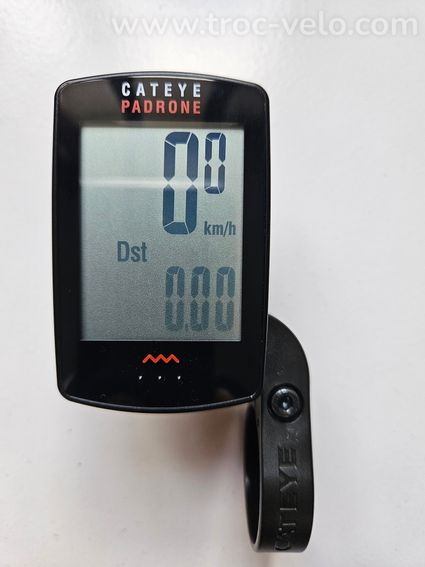 Compteur vélo "CATEYE" modèle "Padrone" + support déporté. Très bon état - 2