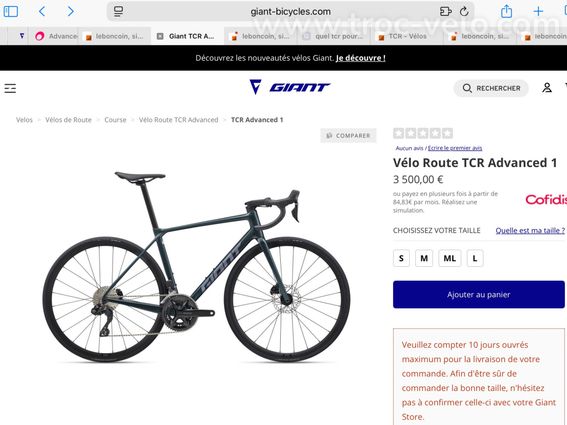 TCR Avanced Giant taille M Mars 2026. . Urgent prix au plus bas possible - 5