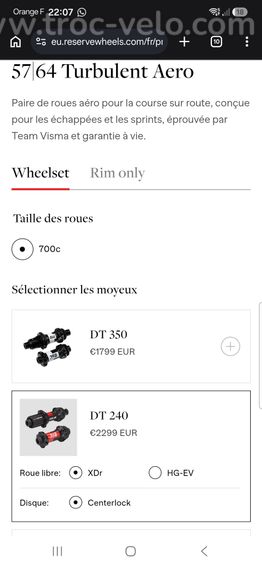 Paires de roues Reserve 57/64 DT 240 - 2