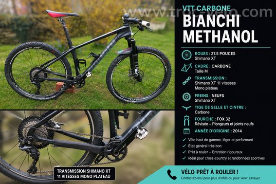 VTT Bianchi Methanol Carbone 27,5" – Shimano XT – Taille M – Très bon état