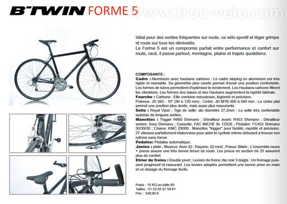 Vélo B'twin Forme 5 Triban taille 51 (S ou petit M) - 13