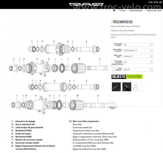 Axe et corps roue libre RAR ESO sram et shim 11v - 3