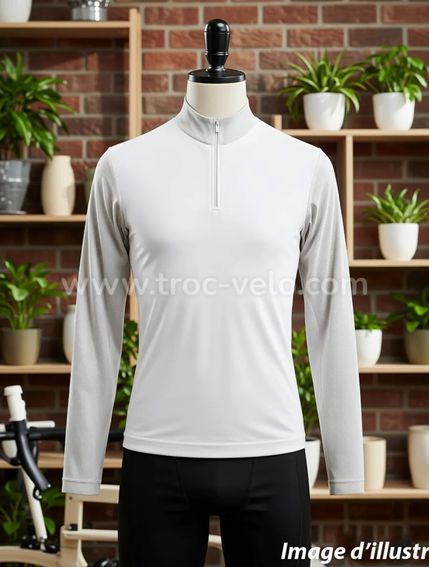 T-shirt maillot jersey manches longues windstopper anti coupe vent MYBIKE blanc nacré