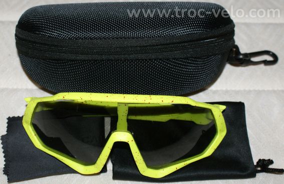 Lunettes de vélo - marque "ELAX" - monture jaune fluo - lentilles fumées noires - 4