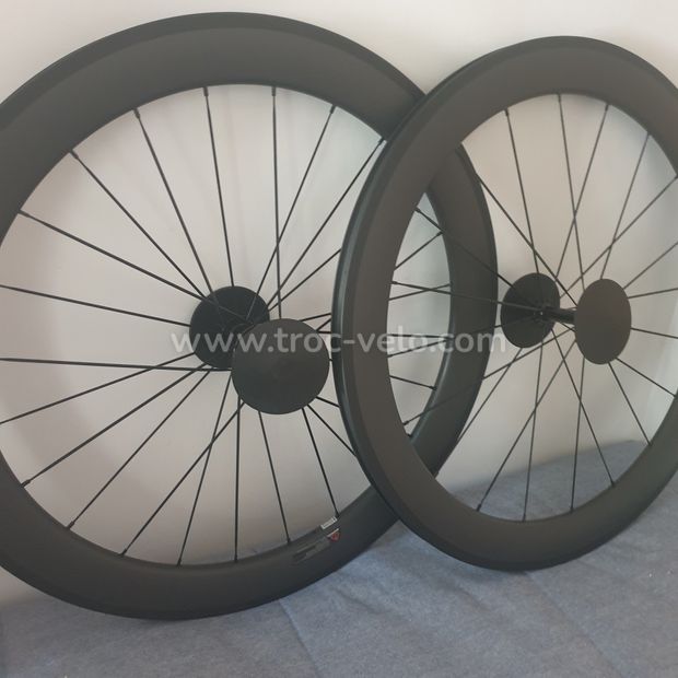 🤩paire roues carbones neuves patin 60mm pneus chambre ou tubeless  - 1