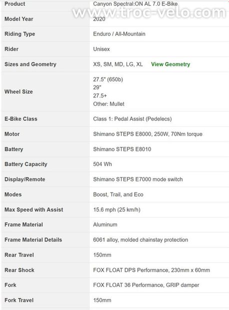 VTTAE Canyon Spectral ON AL 7.0 2020 Taille L 2200KM - 1