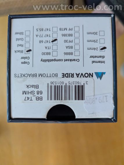 Boitier pédalier céramique Novaride 24mm T47 68 Shim - 2