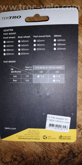 Adaptateur Avant Tektro Flat Mount F5 140/160 mm - 2