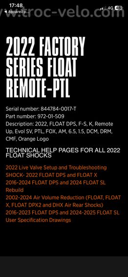 Amortisseur VTT FOX FLOAT DPS FACTORY remote 170x35 mm neuf - 4