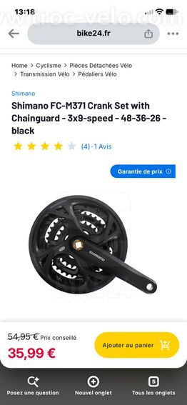 Pédalier Triple Shimano 6/7/8/9V – 48/38/28 – Axe Carré – 100 km - 5