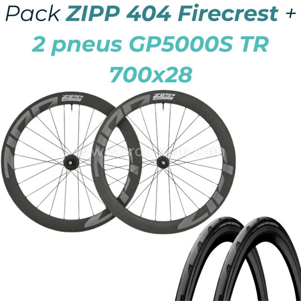 PACK PAIRE DE ROUES ZIPP 404 FIRECREST TBL DISC + 2 PNEUS CONTINENTAL GP 500S TR 700X28 - 1