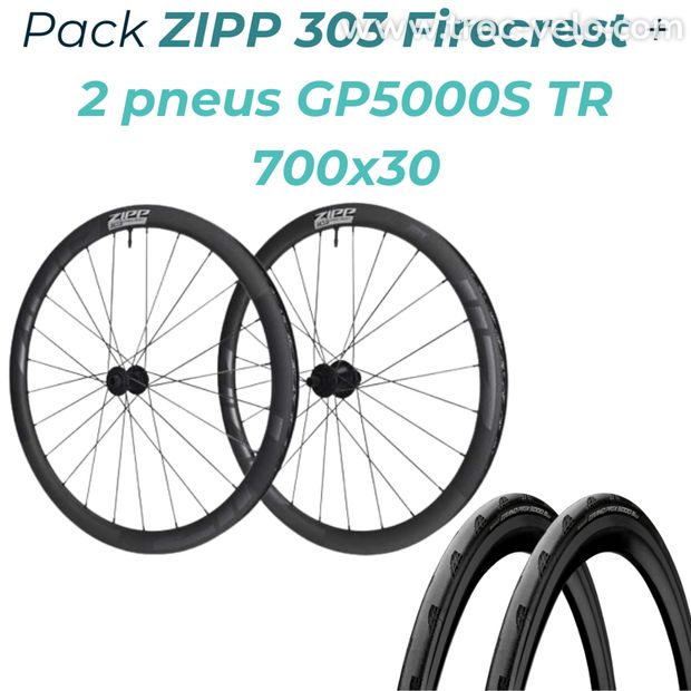 PACK PAIRE DE ROUES ZIPP 303 FIRECREST TBL DISC + 2 PNEUS CONTINENTAL GP 5000S TR 700X30 - 1