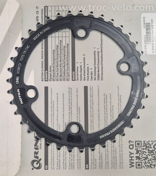 Plateau Vélo Rotor 53 Dents - Anneau Rond Aéro BCD110 - Noir - Neuf