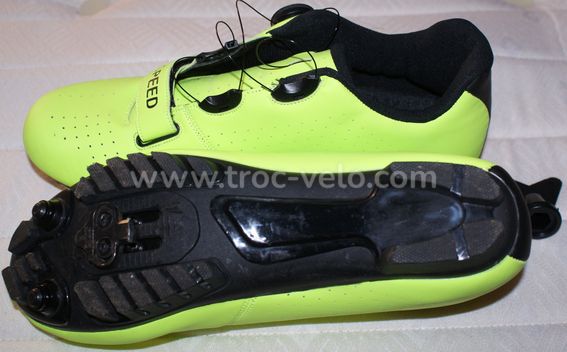 Chaussures Cyclisme Speed Homme Taille 44/45 - Noir & Vert Fluos - VTT Peloton