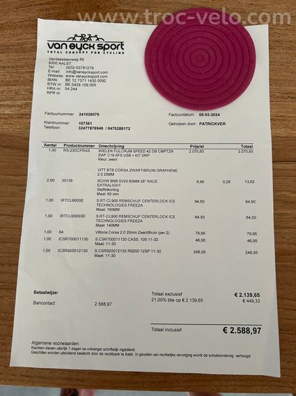 Roues fulcrum speed 42 - 9
