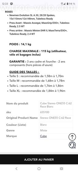 VTT cube one 55 stereo c62 neuf - 7