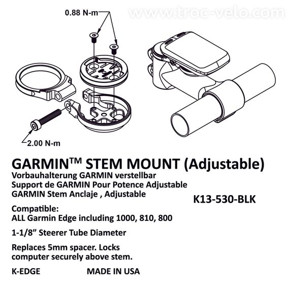Support K-EDGE STEM MOUNT pour Compteur GPS GARMIN EDGE - 2