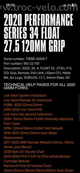 Fourche VTT FOX 34 SC 27.5" 120 mm GRIP Remote BOOST neuve - 10