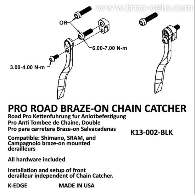 GUIDE-CHAINE K-EDGE PRO ROAD BRAZE-ON K13-002 - Noir. - 2